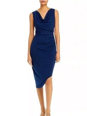NWT Sam Edelman Marsha ruched sleeveless Midi dress navy blue 10 bodycon